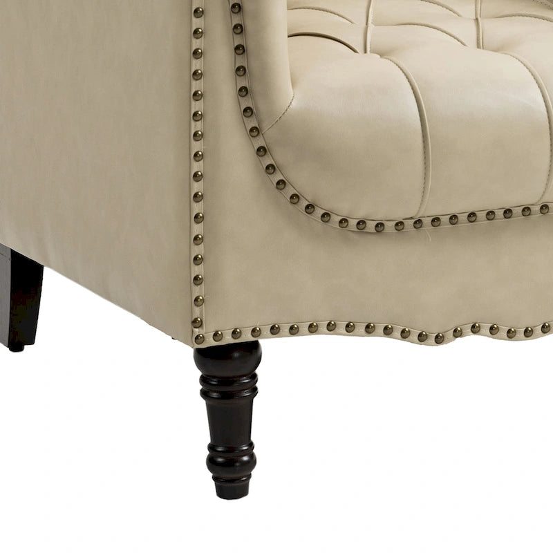 Fauteuil d'appoint capitonné en similicuir avec clous décoratifs