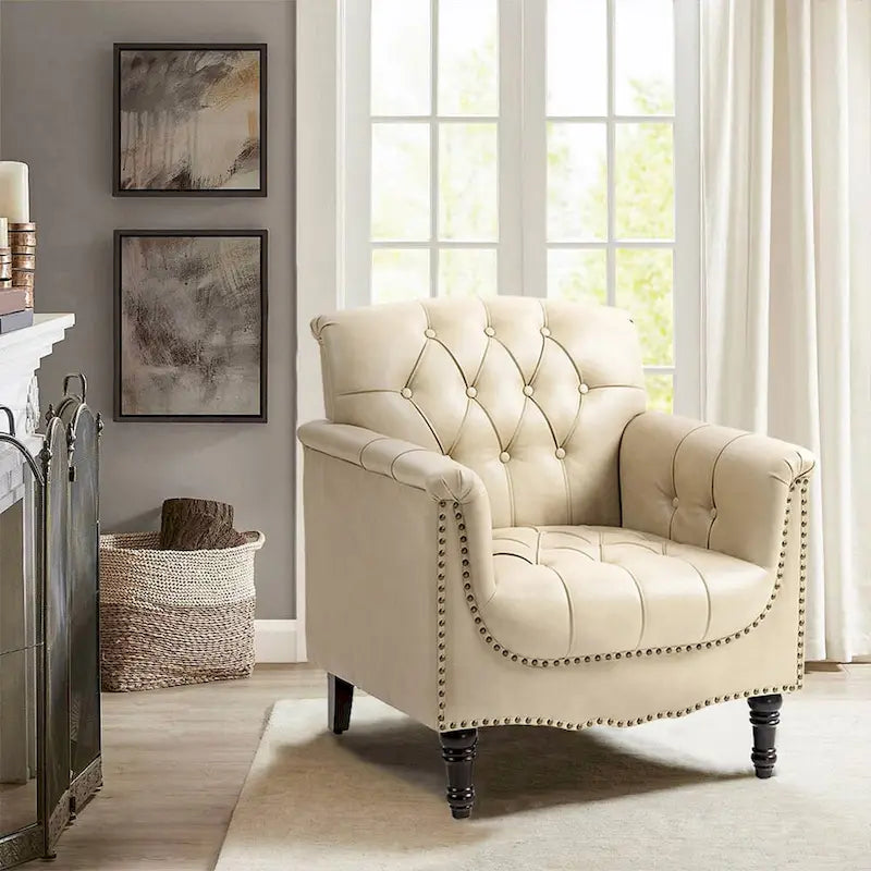 Fauteuil d'appoint capitonné en similicuir avec clous décoratifs