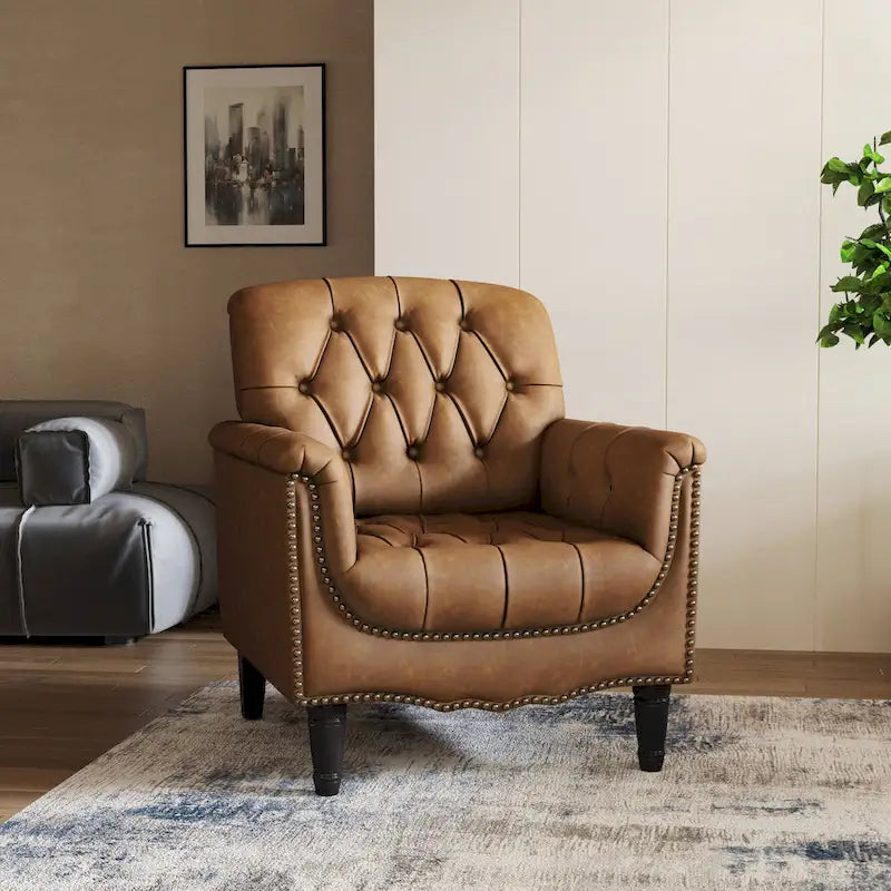 Fauteuil d'appoint capitonné en similicuir avec clous décoratifs