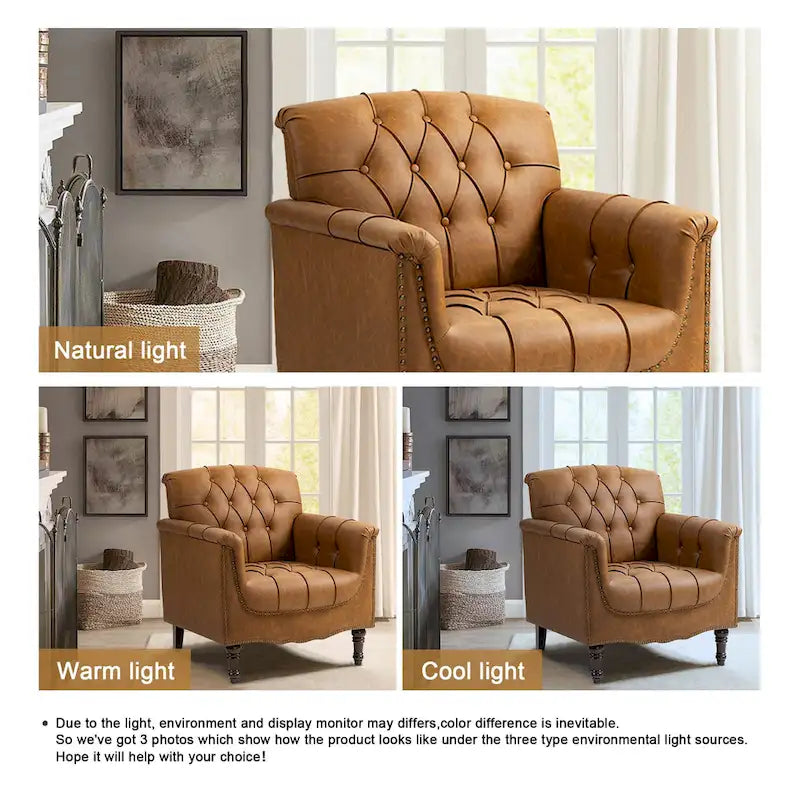 Fauteuil d'appoint capitonné en similicuir avec clous décoratifs