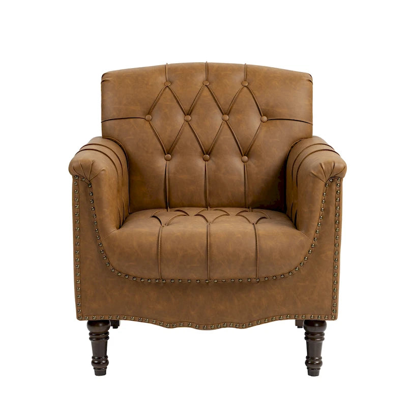 Fauteuil d'appoint capitonné en similicuir avec clous décoratifs