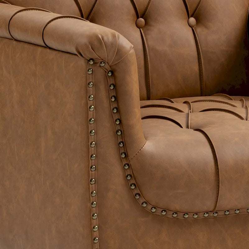 Fauteuil d'appoint capitonné en similicuir avec clous décoratifs