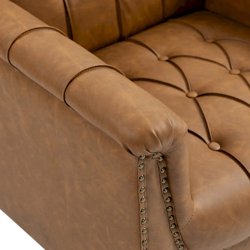 Fauteuil d'appoint capitonné en similicuir avec clous décoratifs