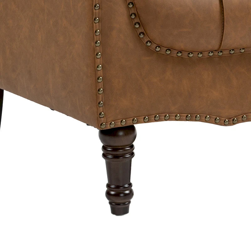 Fauteuil d'appoint capitonné en similicuir avec clous décoratifs