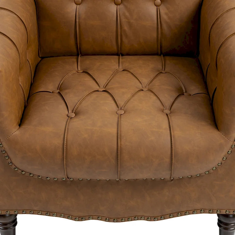 Fauteuil d'appoint capitonné en similicuir avec clous décoratifs