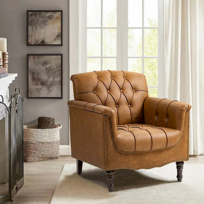 Fauteuil d'appoint capitonné en similicuir avec clous décoratifs