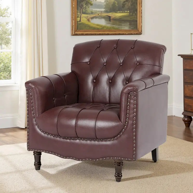 Fauteuil d'appoint capitonné en similicuir avec clous décoratifs