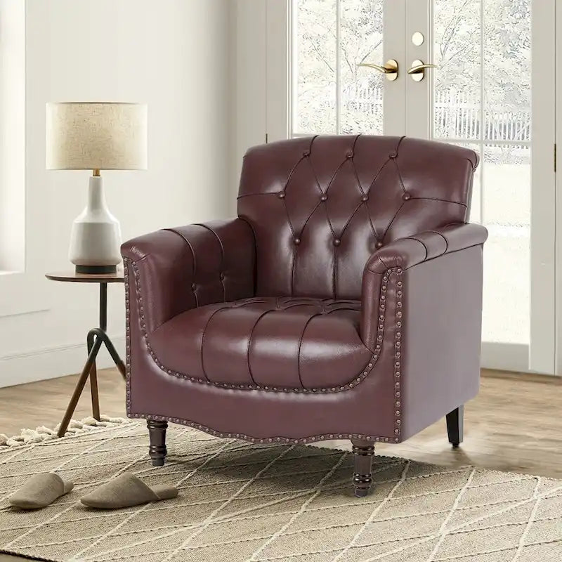 Fauteuil d'appoint capitonné en similicuir avec clous décoratifs