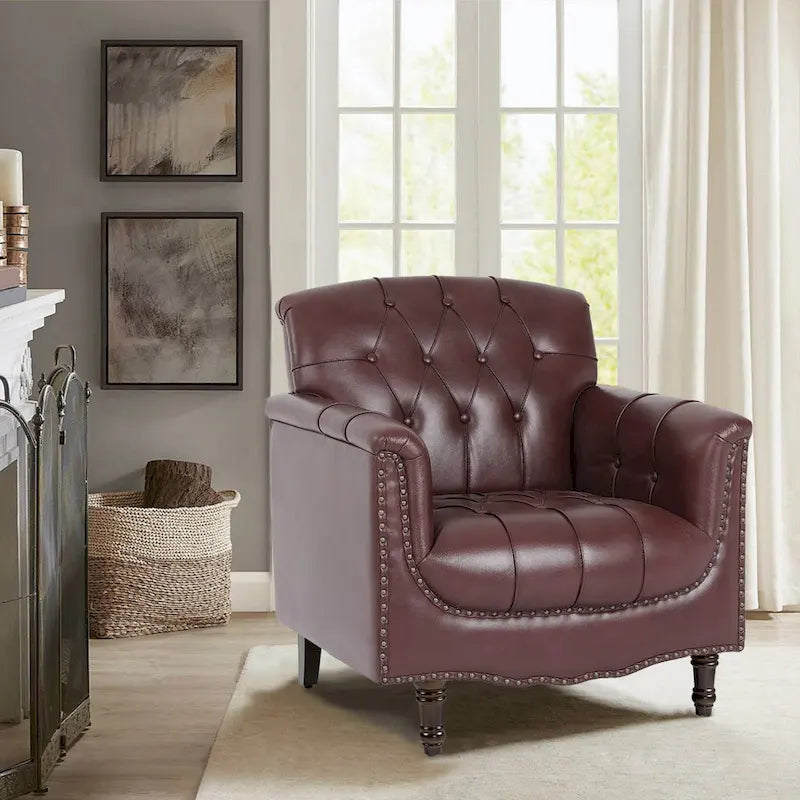 Fauteuil d'appoint capitonné en similicuir avec clous décoratifs