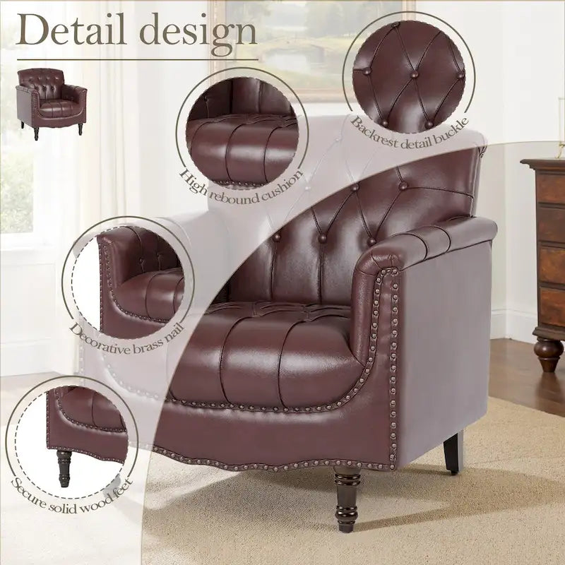 Fauteuil d'appoint capitonné en similicuir avec clous décoratifs