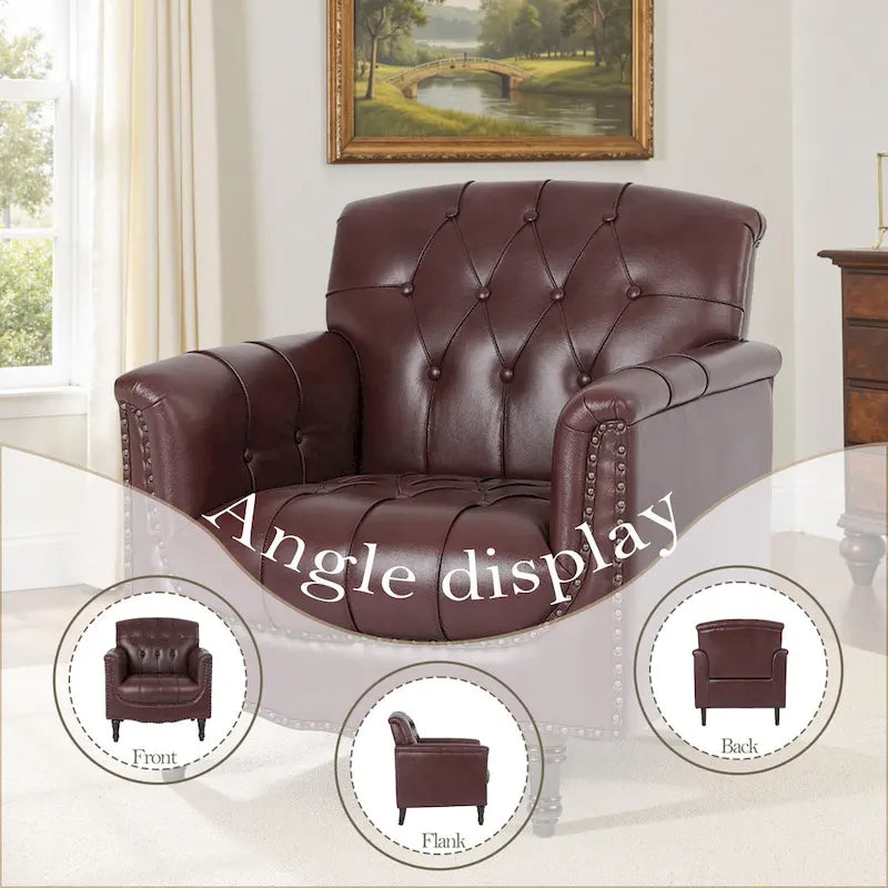 Fauteuil d'appoint capitonné en similicuir avec clous décoratifs