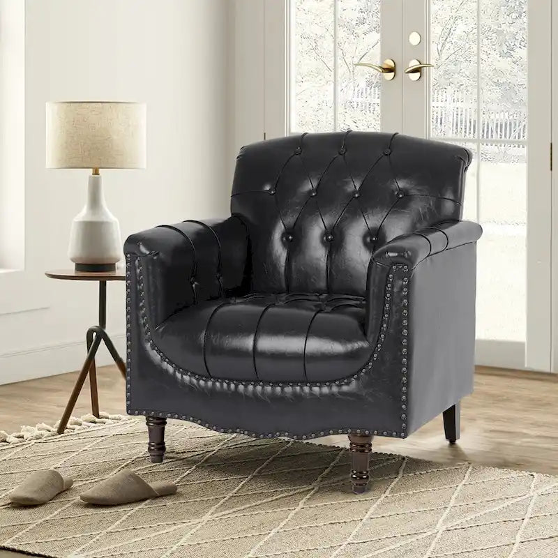 Fauteuil d'appoint capitonné en similicuir avec clous décoratifs