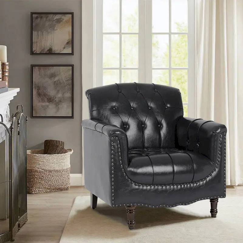 Fauteuil d'appoint capitonné en similicuir avec clous décoratifs