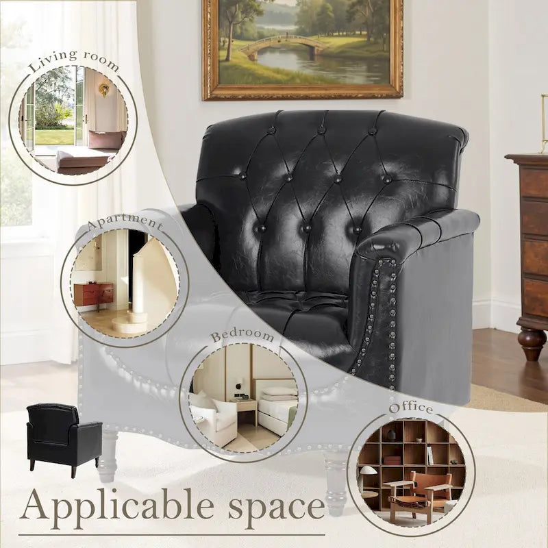 Fauteuil d'appoint capitonné en similicuir avec clous décoratifs