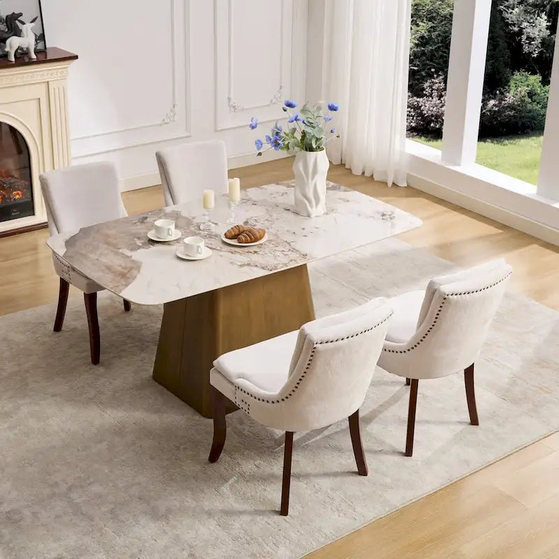 Lot de 2 chaises de salle à manger rembourrées avec pieds incurvés en bois massif