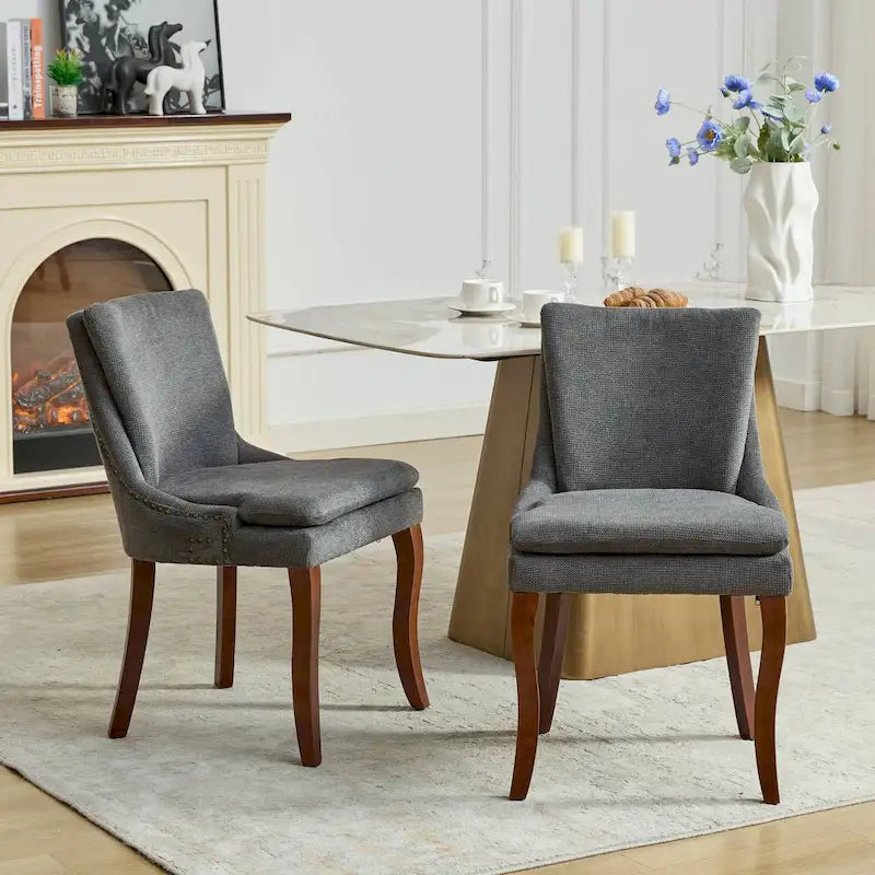 Lot de 2 chaises de salle à manger rembourrées avec pieds incurvés en bois massif