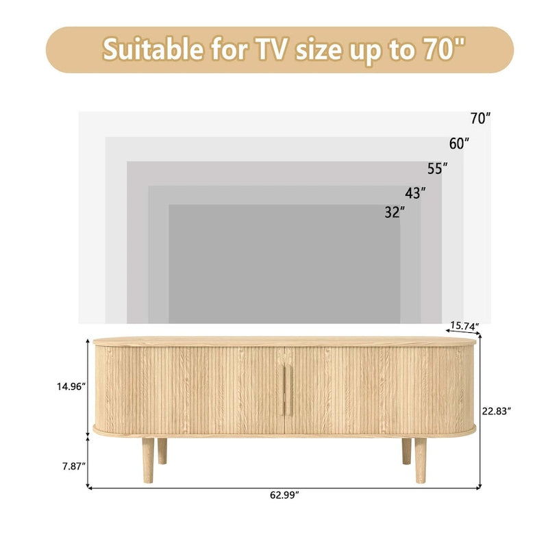 Meuble TV en bois de 160 cm pour téléviseurs jusqu'à 70 pouces