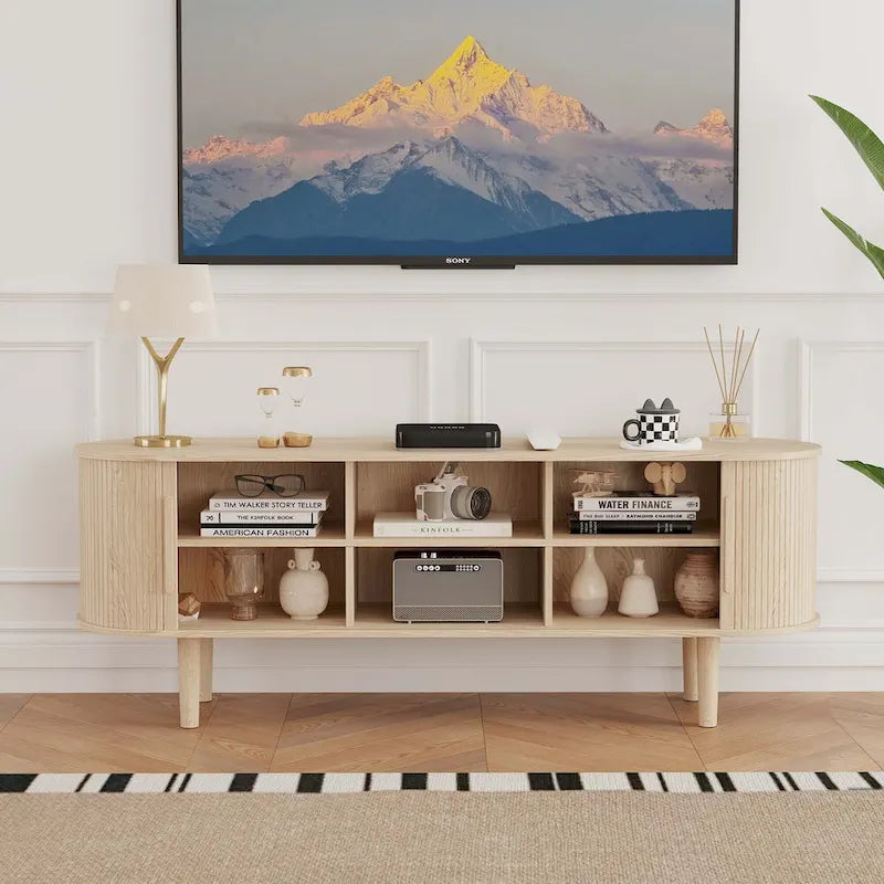 Meuble TV en bois de 160 cm pour téléviseurs jusqu'à 70 pouces