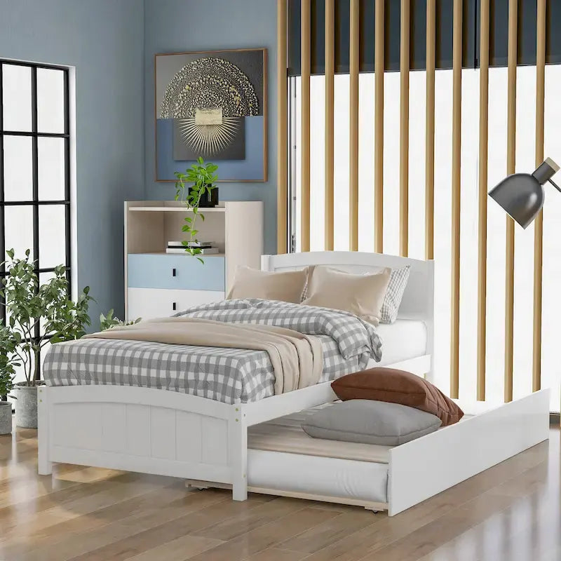 Twin Pine Platform Bed with Trundle & Headboard