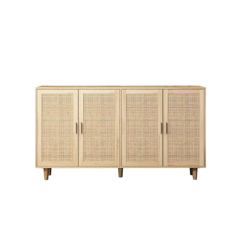 Meuble de rangement décoratif moderne en rotin à 4 portes avec étagères réglables