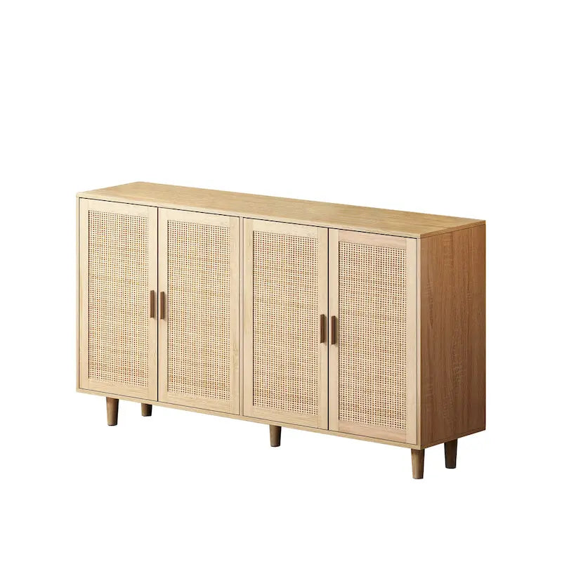 Meuble de rangement décoratif moderne en rotin à 4 portes avec étagères réglables