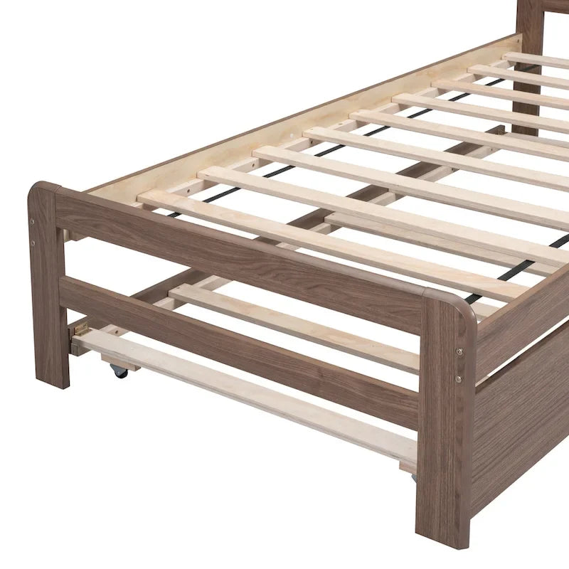 Lit plateforme double en bois d'hévéa avec lit gigogne