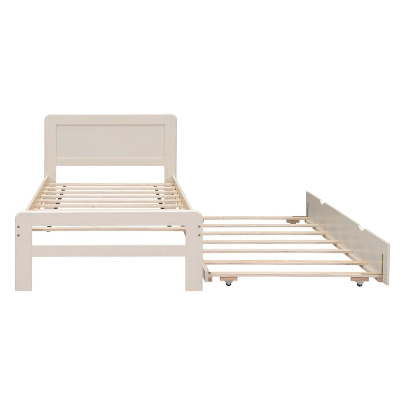 Lit plateforme double en bois d'hévéa avec lit gigogne