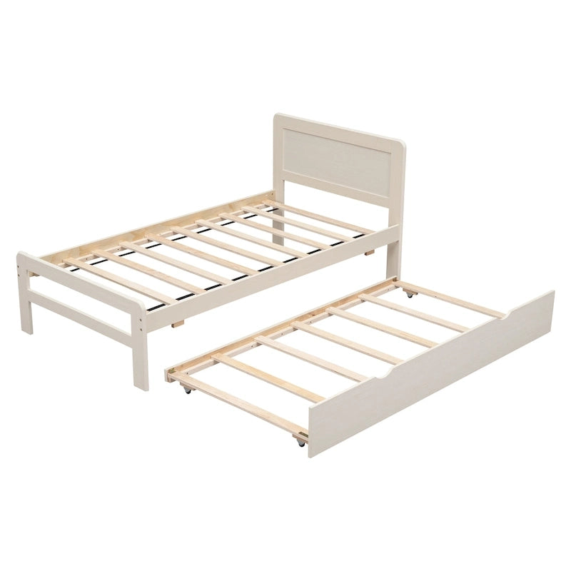Lit plateforme double en bois d'hévéa avec lit gigogne