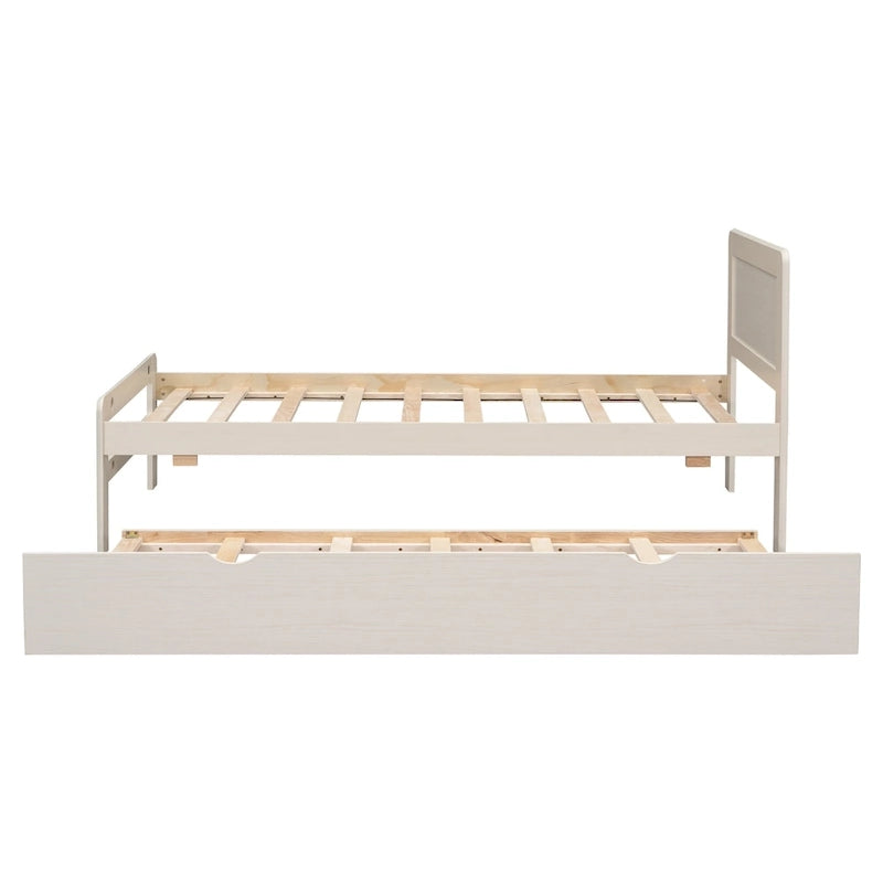 Lit plateforme double en bois d'hévéa avec lit gigogne