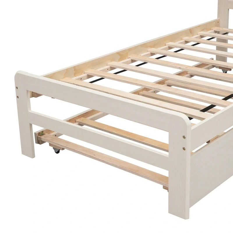 Lit plateforme double en bois d'hévéa avec lit gigogne