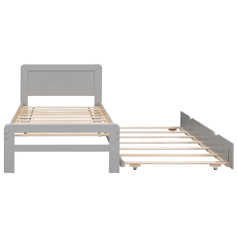 Lit plateforme double en bois d'hévéa avec lit gigogne