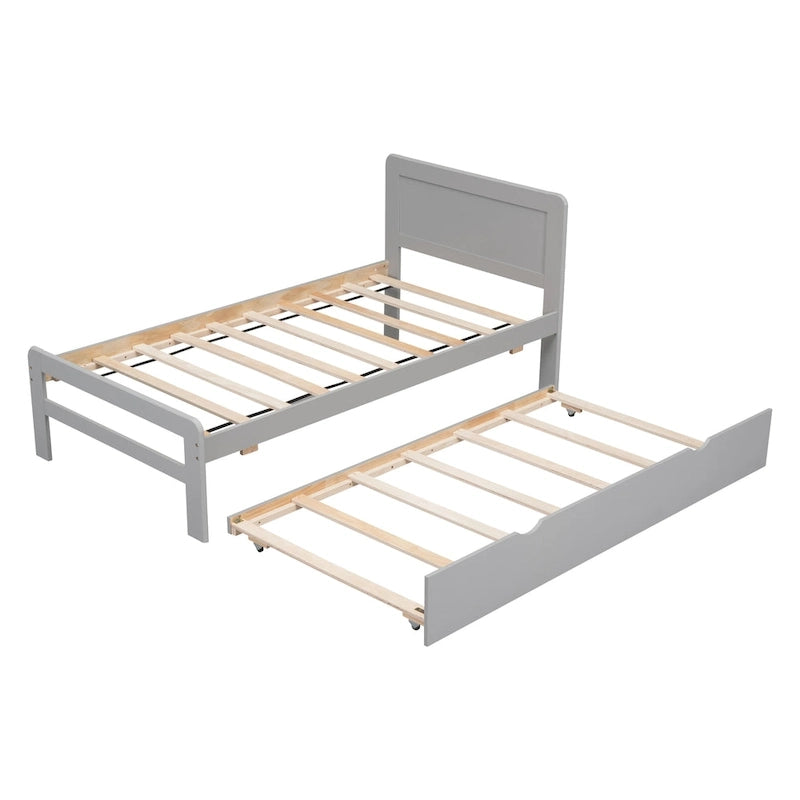 Lit plateforme double en bois d'hévéa avec lit gigogne