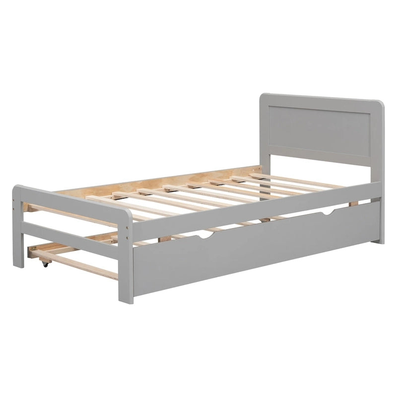 Lit plateforme double en bois d'hévéa avec lit gigogne