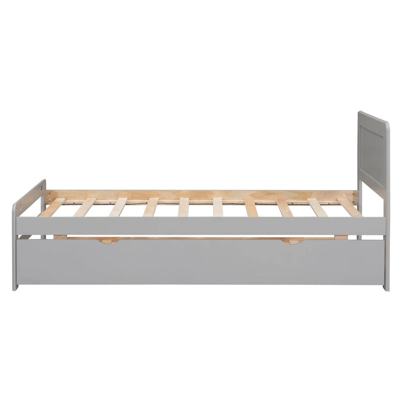 Lit plateforme double en bois d'hévéa avec lit gigogne