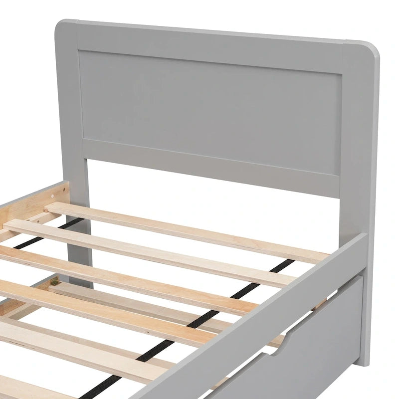 Lit plateforme double en bois d'hévéa avec lit gigogne