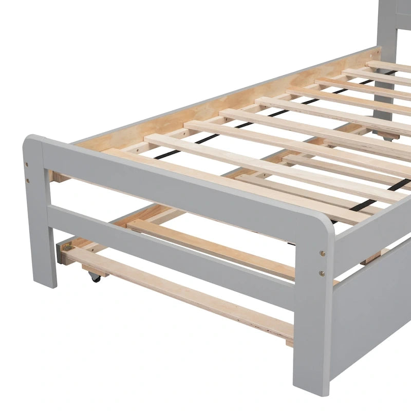 Lit plateforme double en bois d'hévéa avec lit gigogne