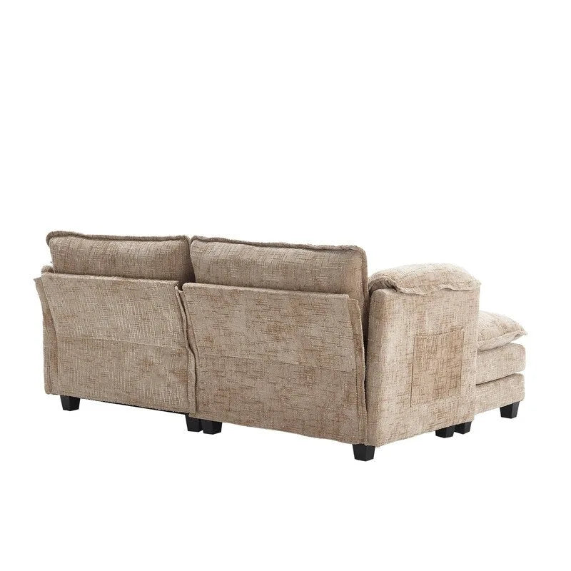 Canapé en chenille avec 2 poufs