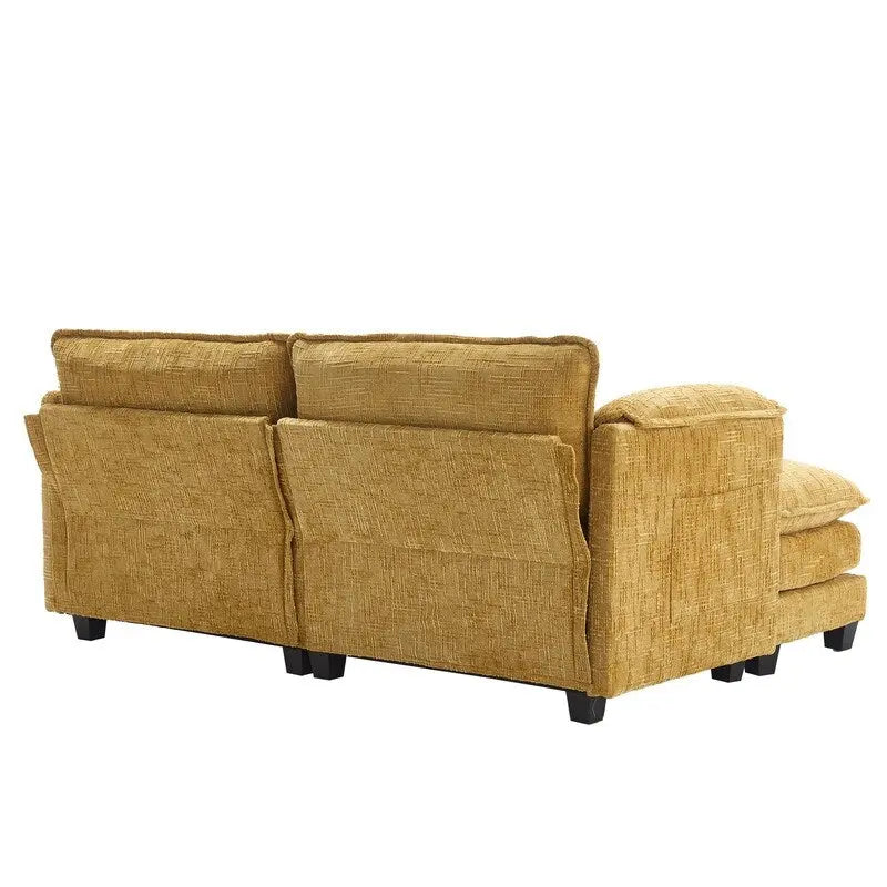 Canapé en chenille avec 2 poufs