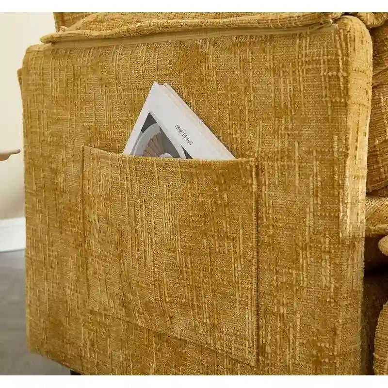 Canapé en chenille avec 2 poufs