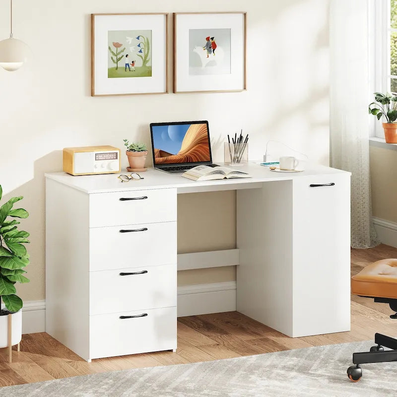 Bureau de télétravail de 53 pouces avec ports USB, prises et tiroirs de rangement