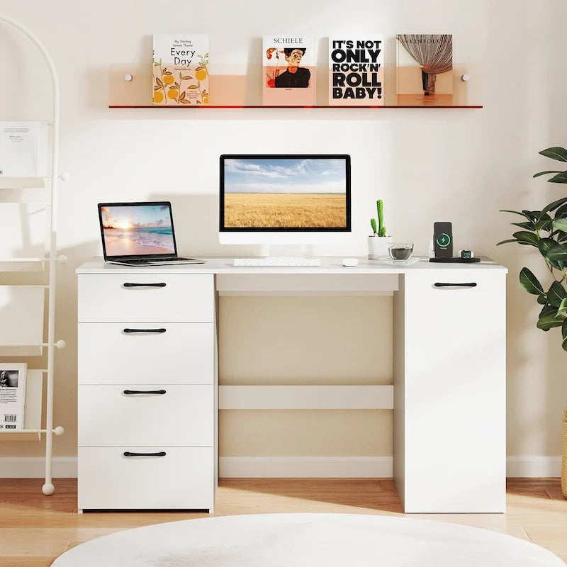 Bureau de télétravail de 53 pouces avec ports USB, prises et tiroirs de rangement