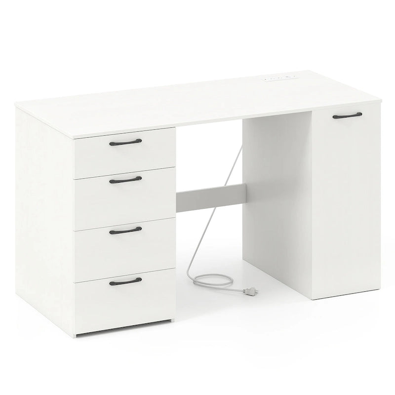 Bureau de télétravail de 53 pouces avec ports USB, prises et tiroirs de rangement