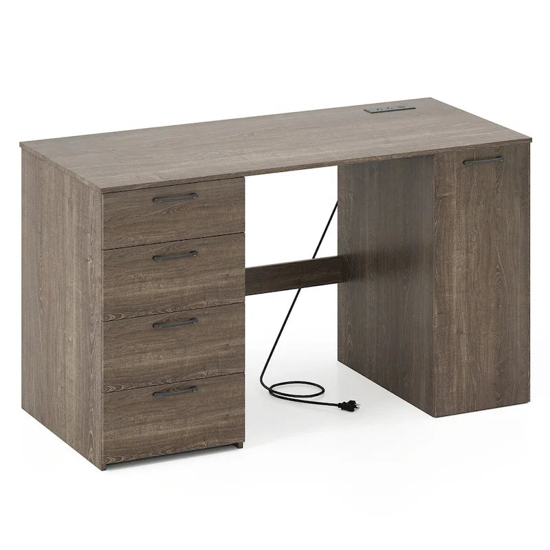Bureau de télétravail de 53 pouces avec ports USB, prises et tiroirs de rangement