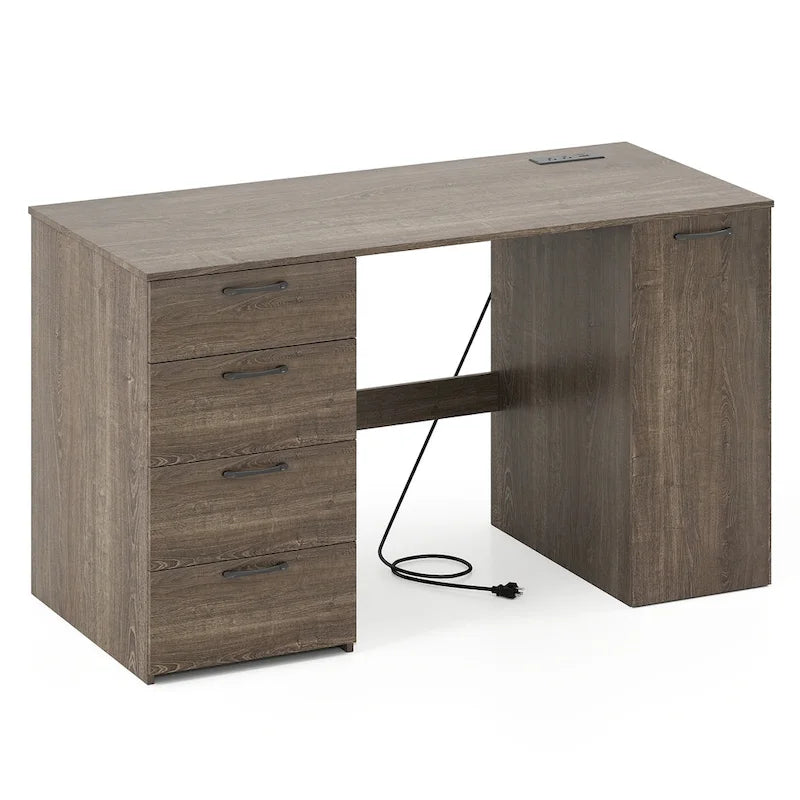 Bureau de télétravail de 53 pouces avec ports USB, prises et tiroirs de rangement