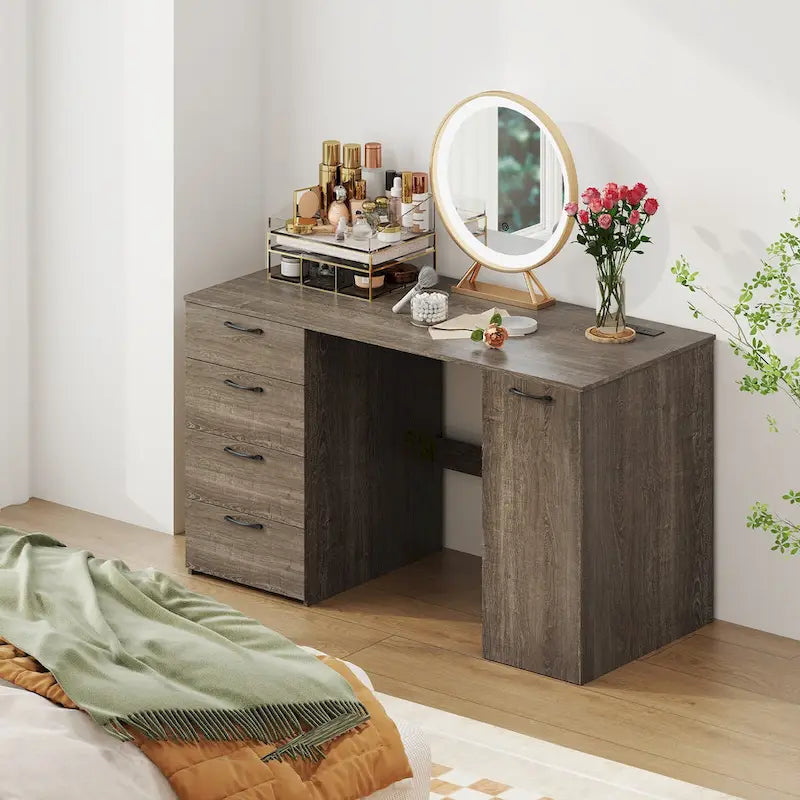 Bureau de télétravail de 53 pouces avec ports USB, prises et tiroirs de rangement