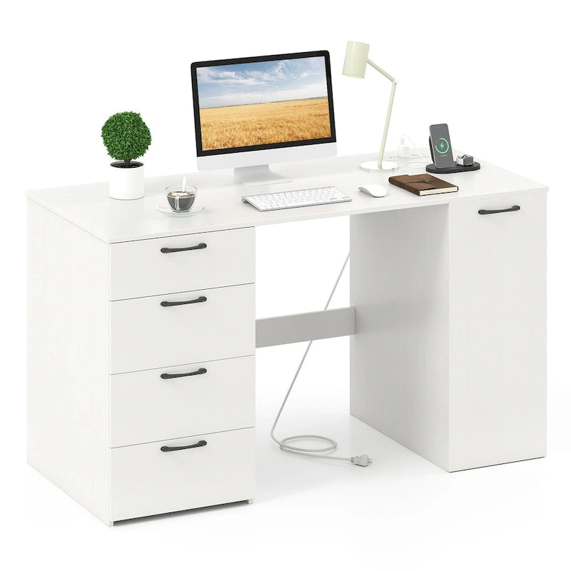 Bureau de télétravail de 53 pouces avec ports USB, prises et tiroirs de rangement