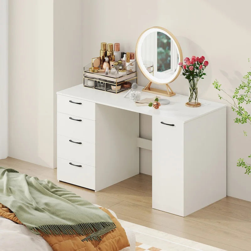 Bureau de télétravail de 53 pouces avec ports USB, prises et tiroirs de rangement