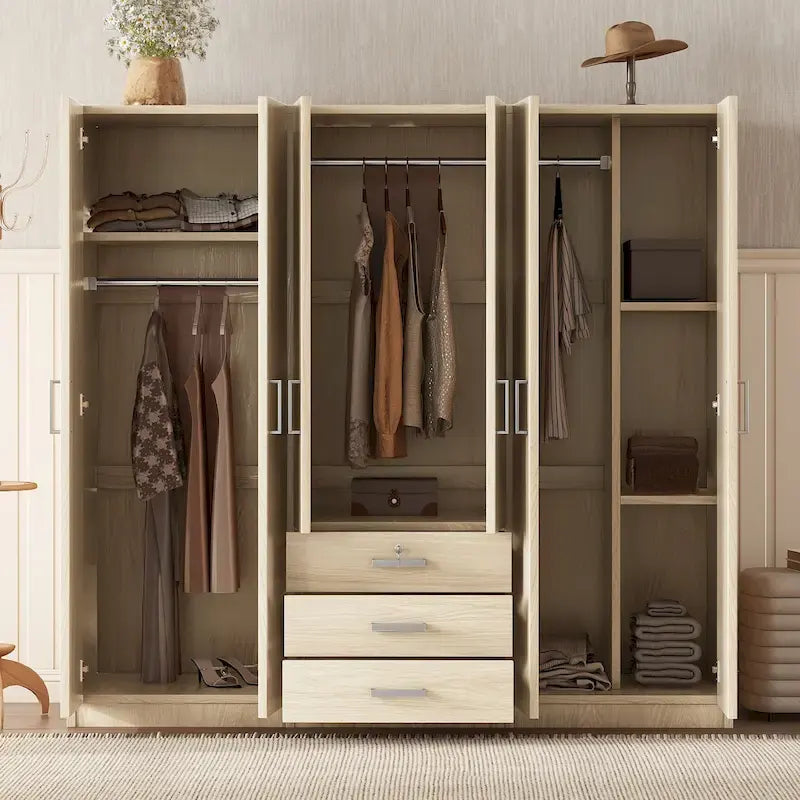 Armoire 6 portes en bois avec 3 tiroirs