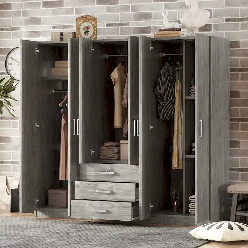 Armoire 6 portes en bois avec 3 tiroirs