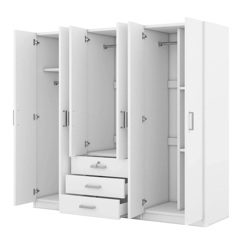Armoire 6 portes en bois avec 3 tiroirs